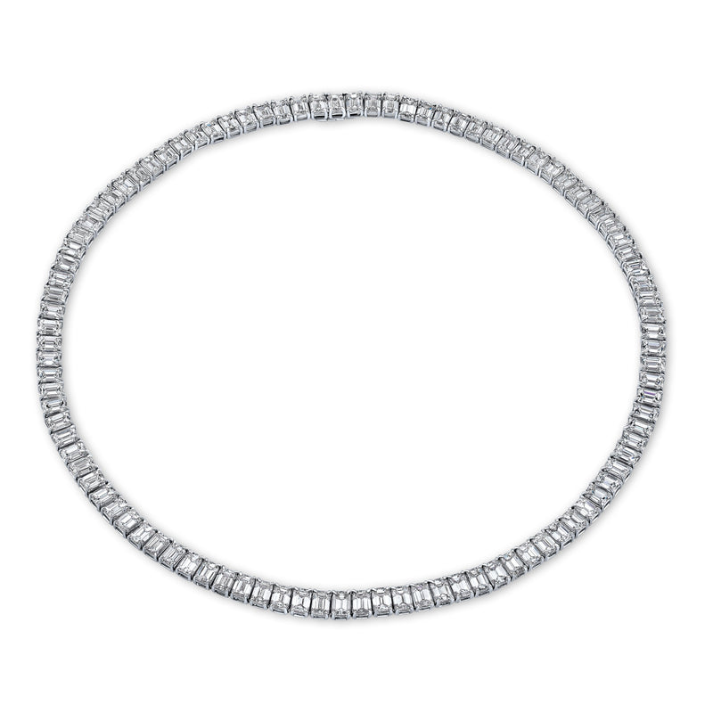 Straight Line Emerald Cut Diamond Necklace