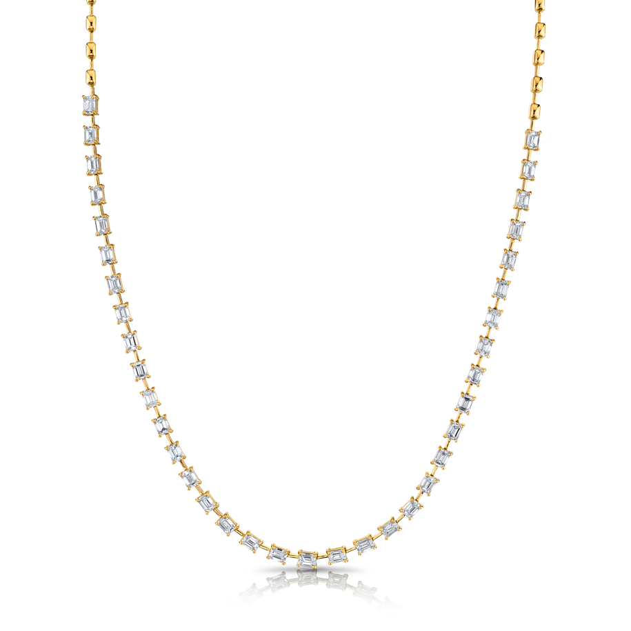 7.03 Carat 18k Yellow Gold Emerald-Cut Diamonds Set Necklace