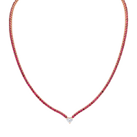 Straight Line Ruby  Necklace with Diamond Accent