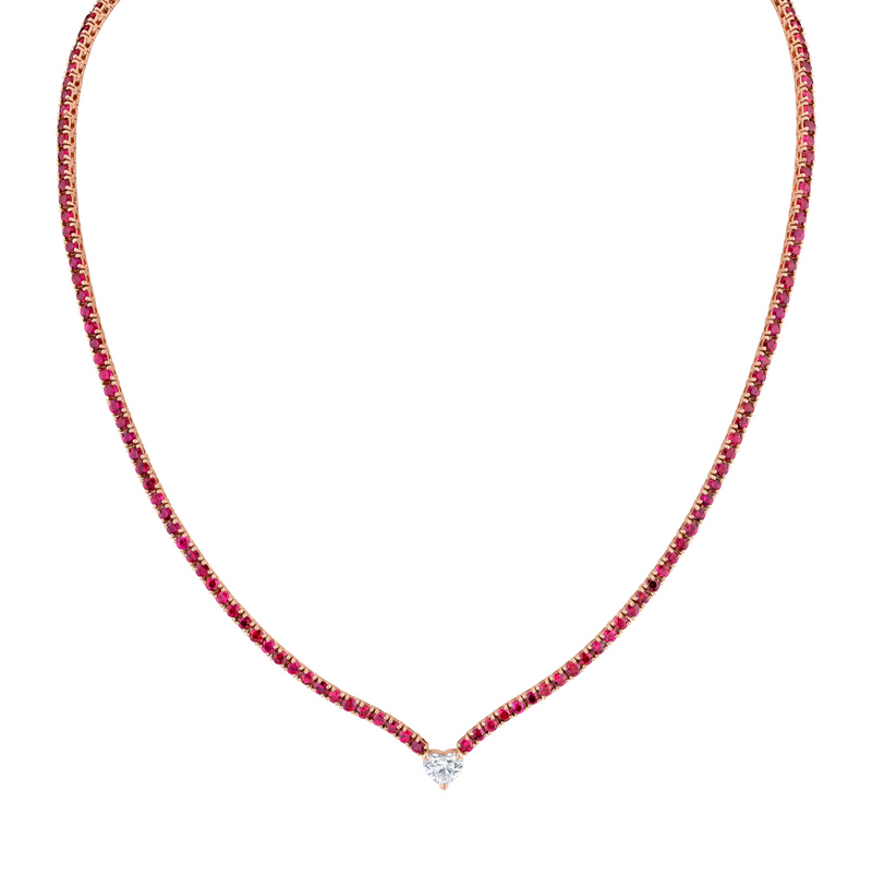 Straight Line Ruby  Necklace with Diamond Accent