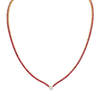 Straight Line Ruby  Necklace with Diamond Accent
