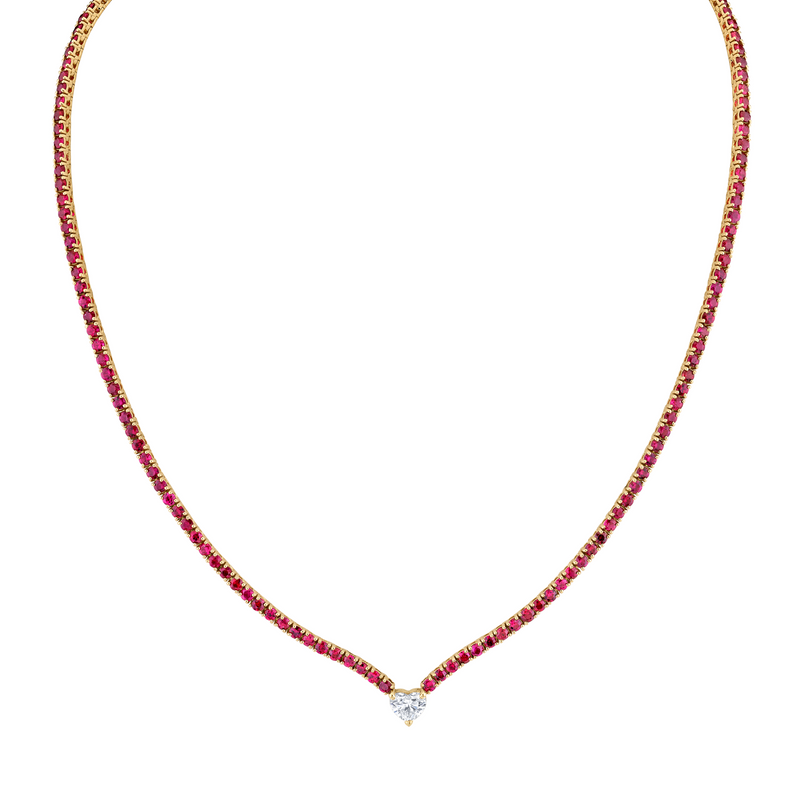 Straight Line Ruby  Necklace with Diamond Accent