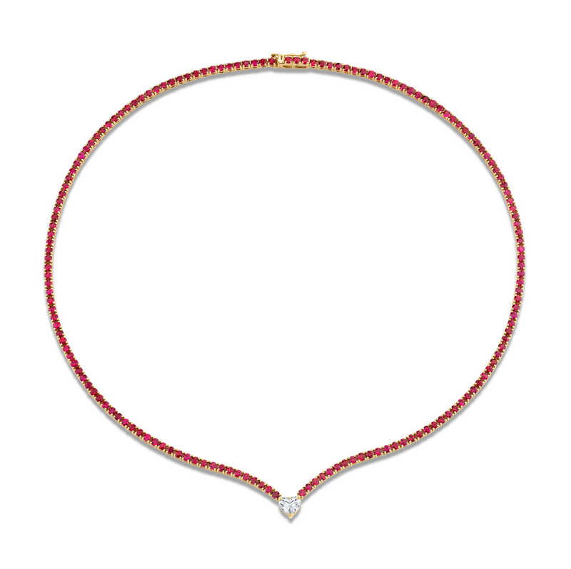 Straight Line Ruby  Necklace with Diamond Accent