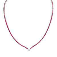 Straight Line Ruby  Necklace with Diamond Accent