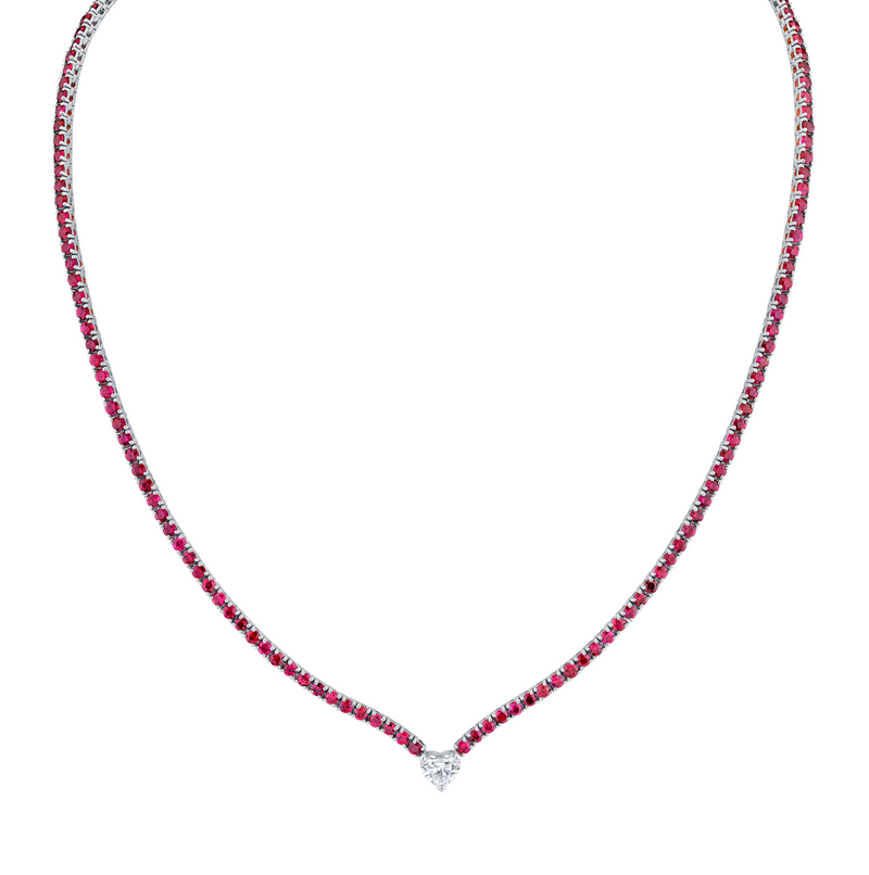 Straight Line Ruby  Necklace with Diamond Accent