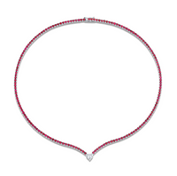 Straight Line Ruby  Necklace with Diamond Accent