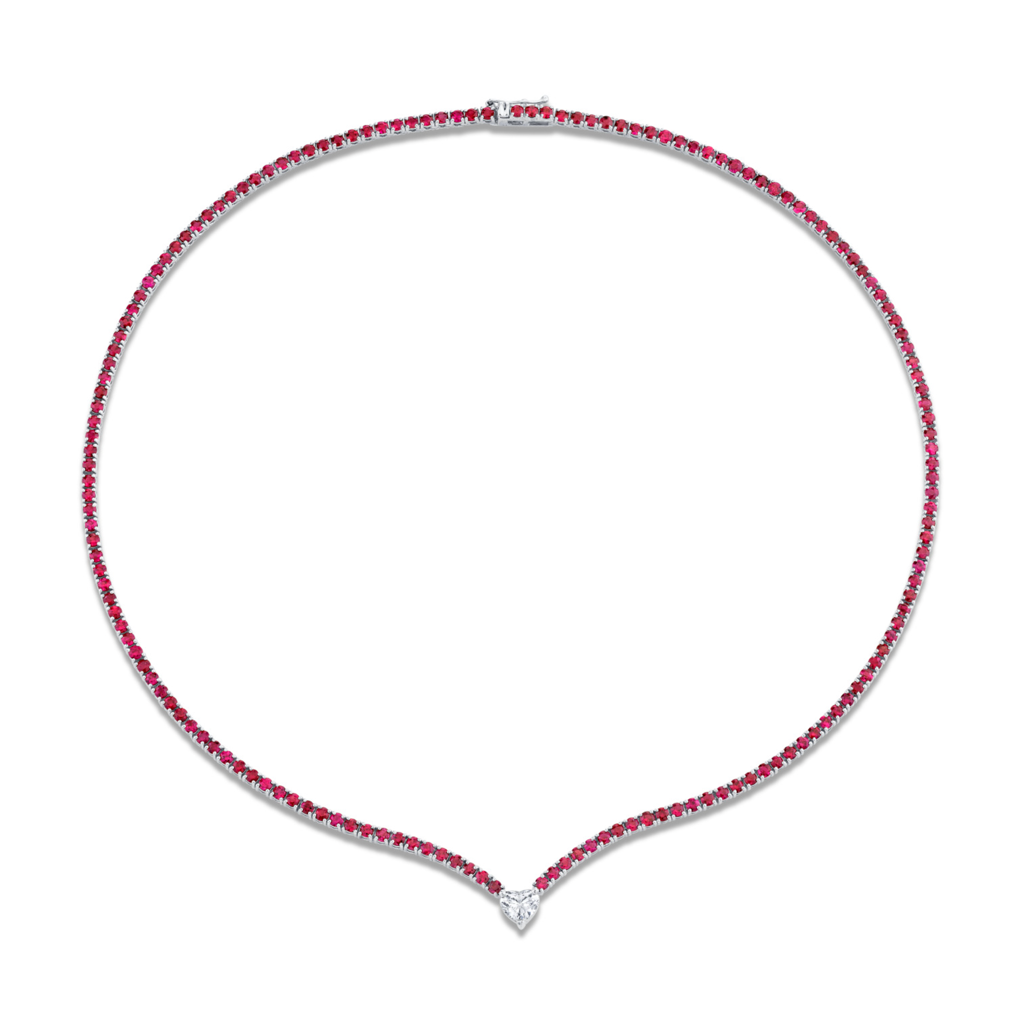 Straight Line Ruby  Necklace with Diamond Accent