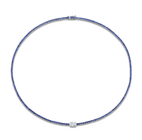 Straight Line Sapphire Necklace with Diamond Accent