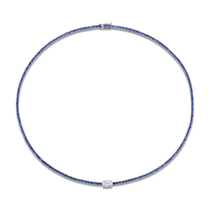 Straight Line Sapphire Necklace with Diamond Accent