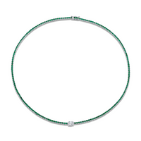 5.49 Carat 18k White Gold Green Emerald Oval Center Stone Necklace