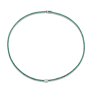 5.49 Carat 18k White Gold Green Emerald Oval Center Stone Necklace