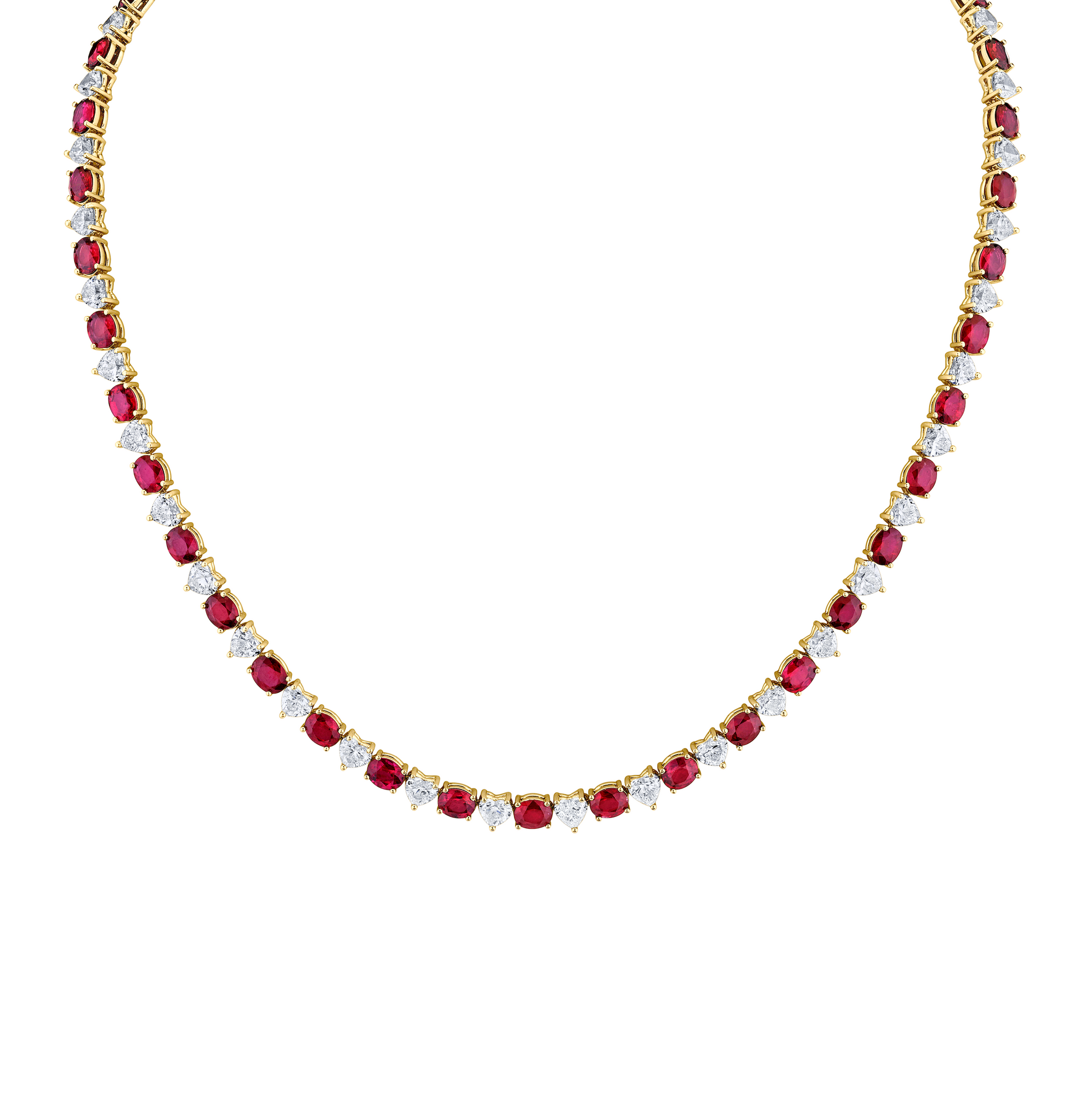 28.20 Carat 18k White Gold Oval Ruby Necklace