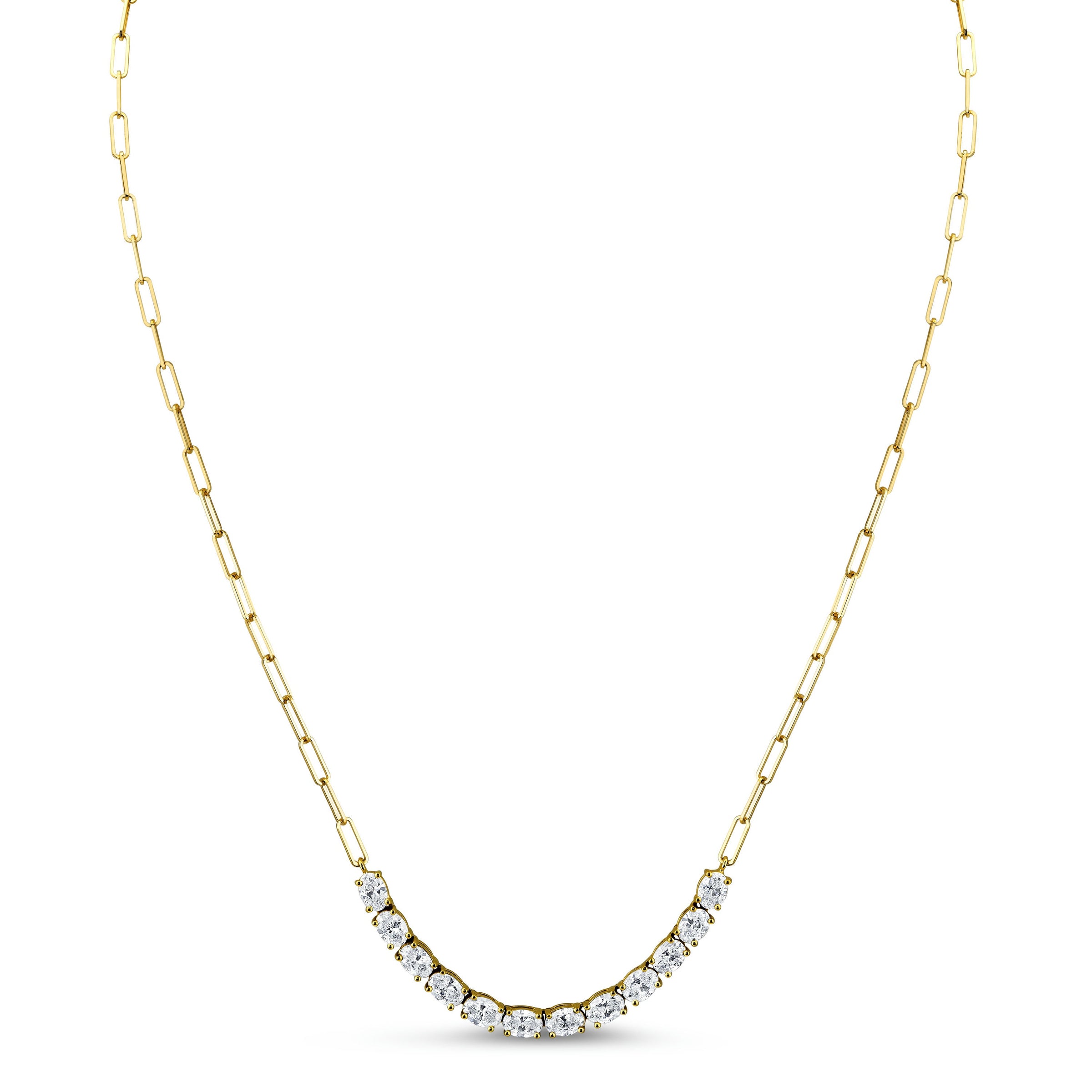 Floating East West Oval Diamonds on Paperclip Chain