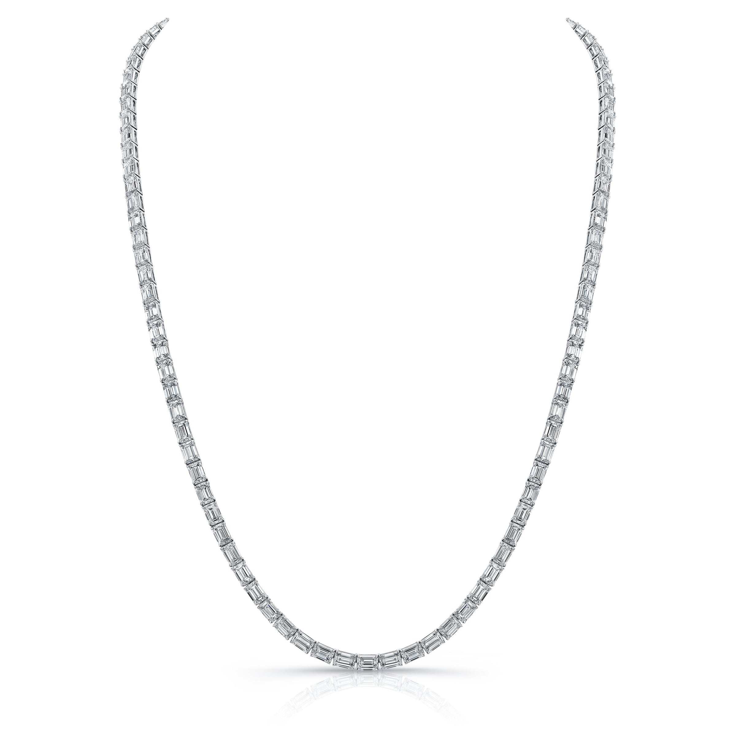 East West Emerald Cut Diamond Necklace - 22"