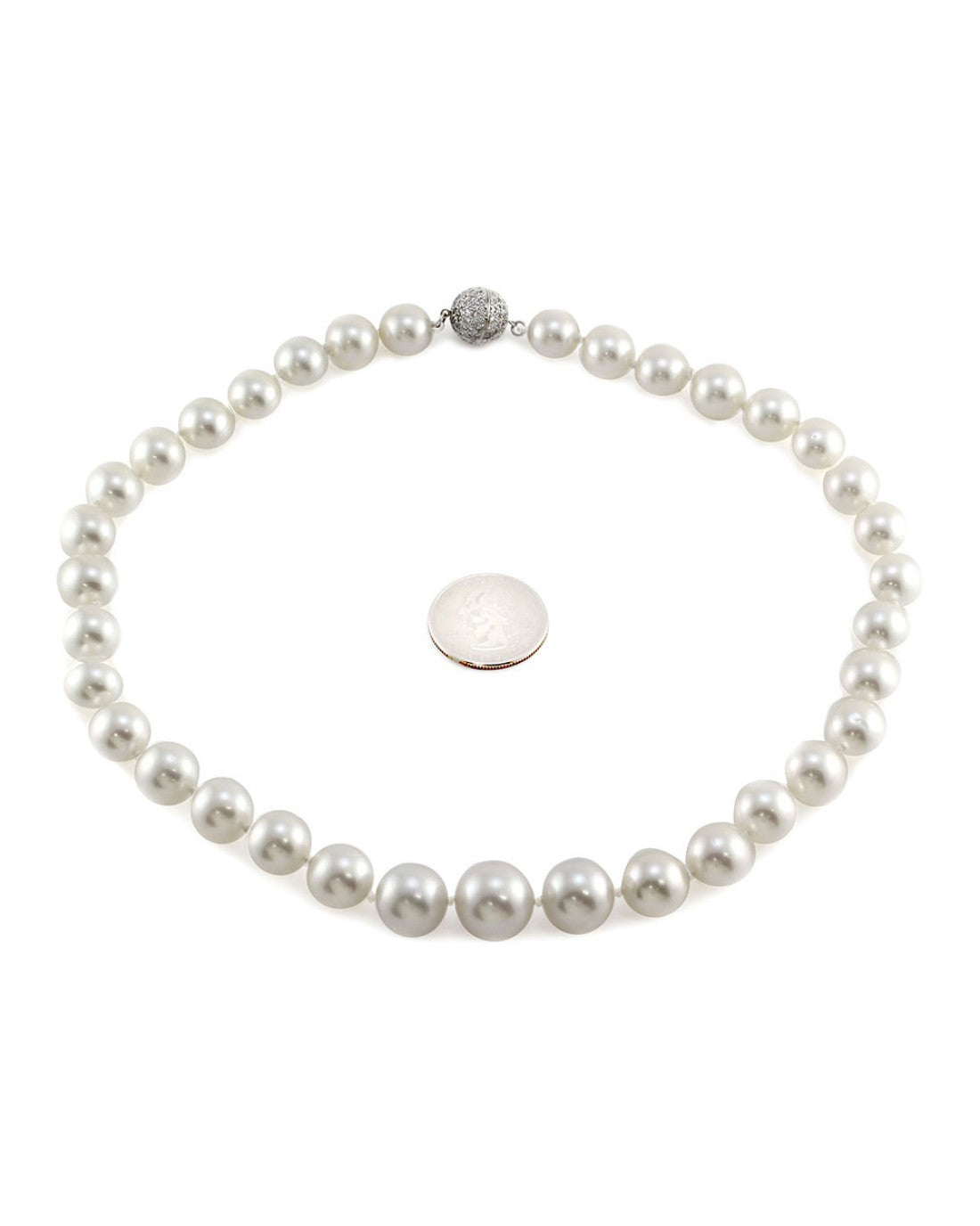 White South Sea Pearl Necklace with Pave Diamond and Gold Clasp