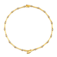 Bamboo Link Snake Necklace with Pave Diamond Stations