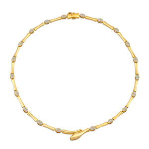 Bamboo Link Snake Necklace with Pave Diamond Stations