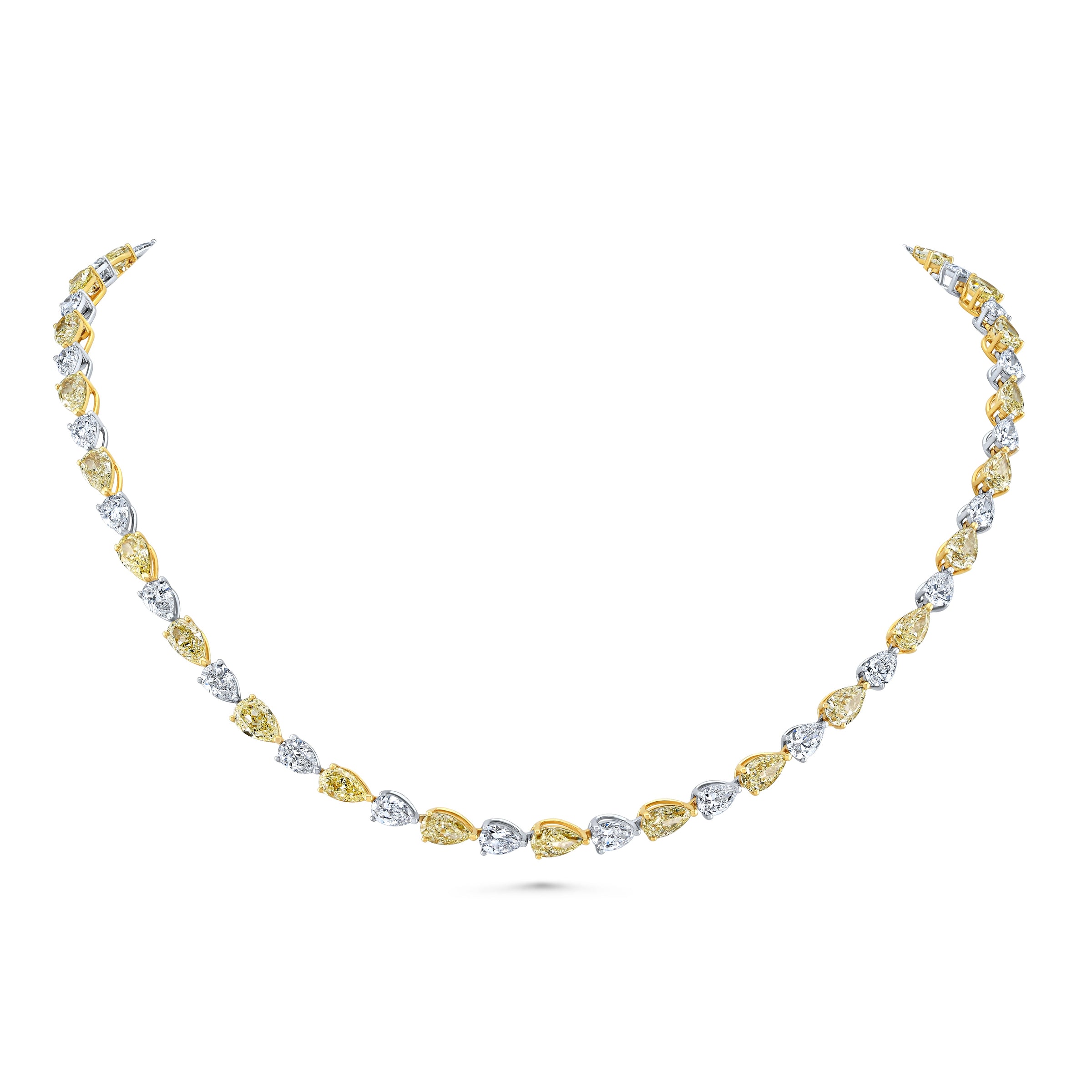 Alternating East West Fancy Yellow and White Pear Diamond Necklace