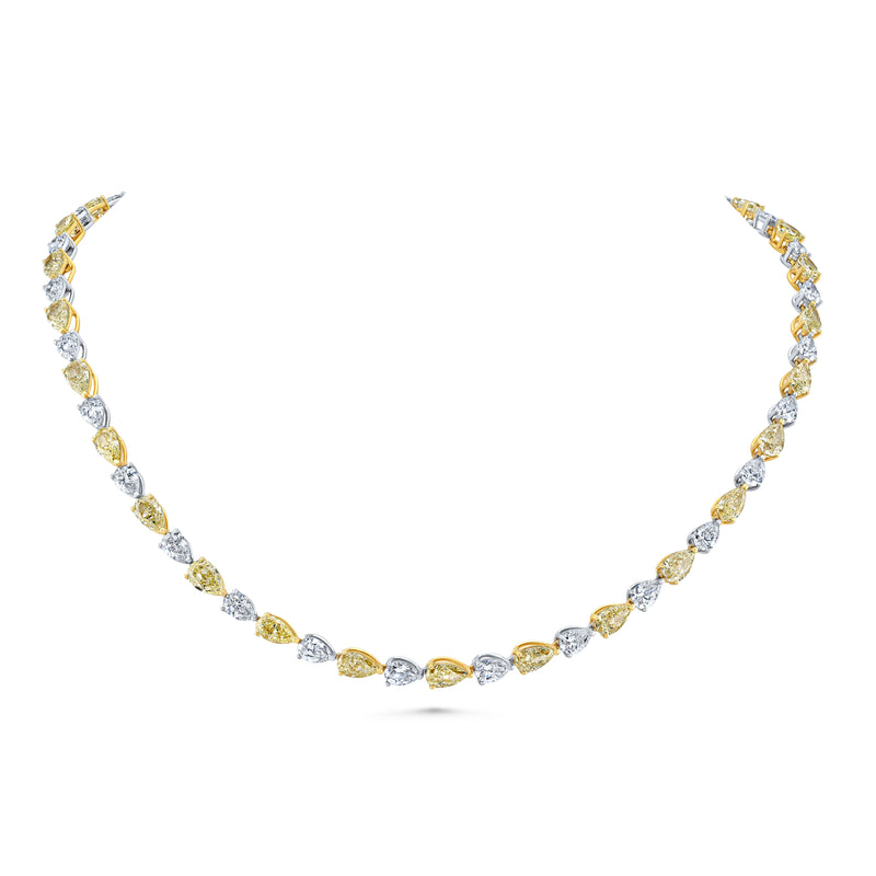 Alternating East West Fancy Yellow and White Pear Diamond Necklace