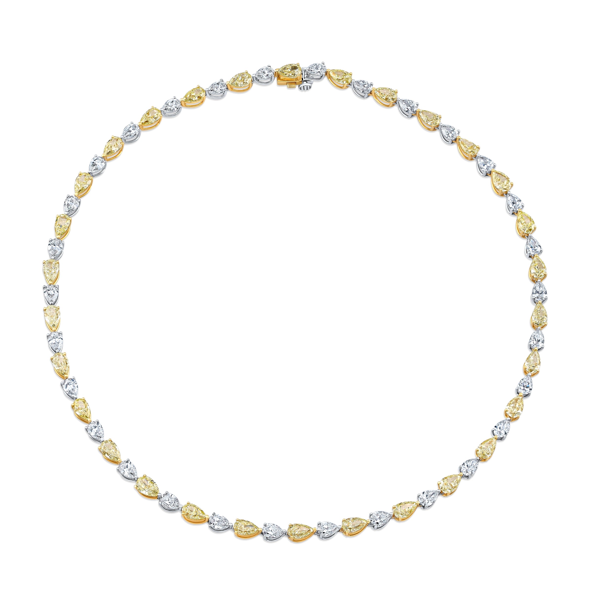 Alternating East West Fancy Yellow and White Pear Diamond Necklace