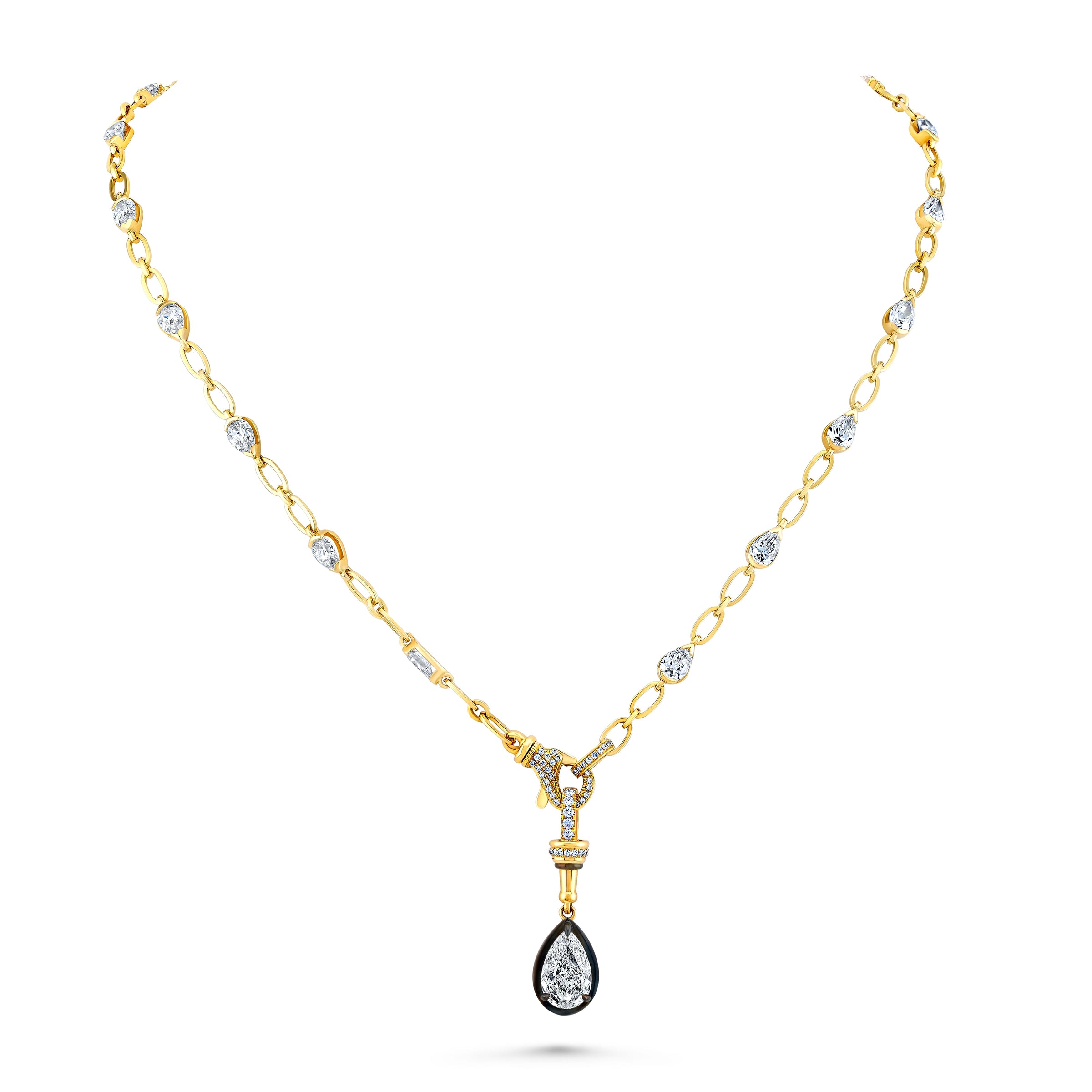 Pear Diamond with Enamel Drop on Diamond Station Necklace