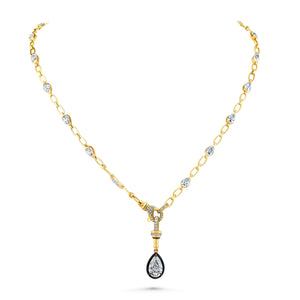 Pear Diamond with Enamel Drop on Diamond Station Necklace