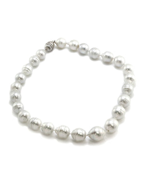 White Rose South Sea Baroque Pearl Necklace with 14KW Gold Pave Diamond Clasp