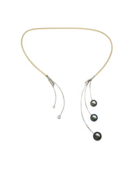 Black Tahitian Pearl and Diamond Wire Necklace