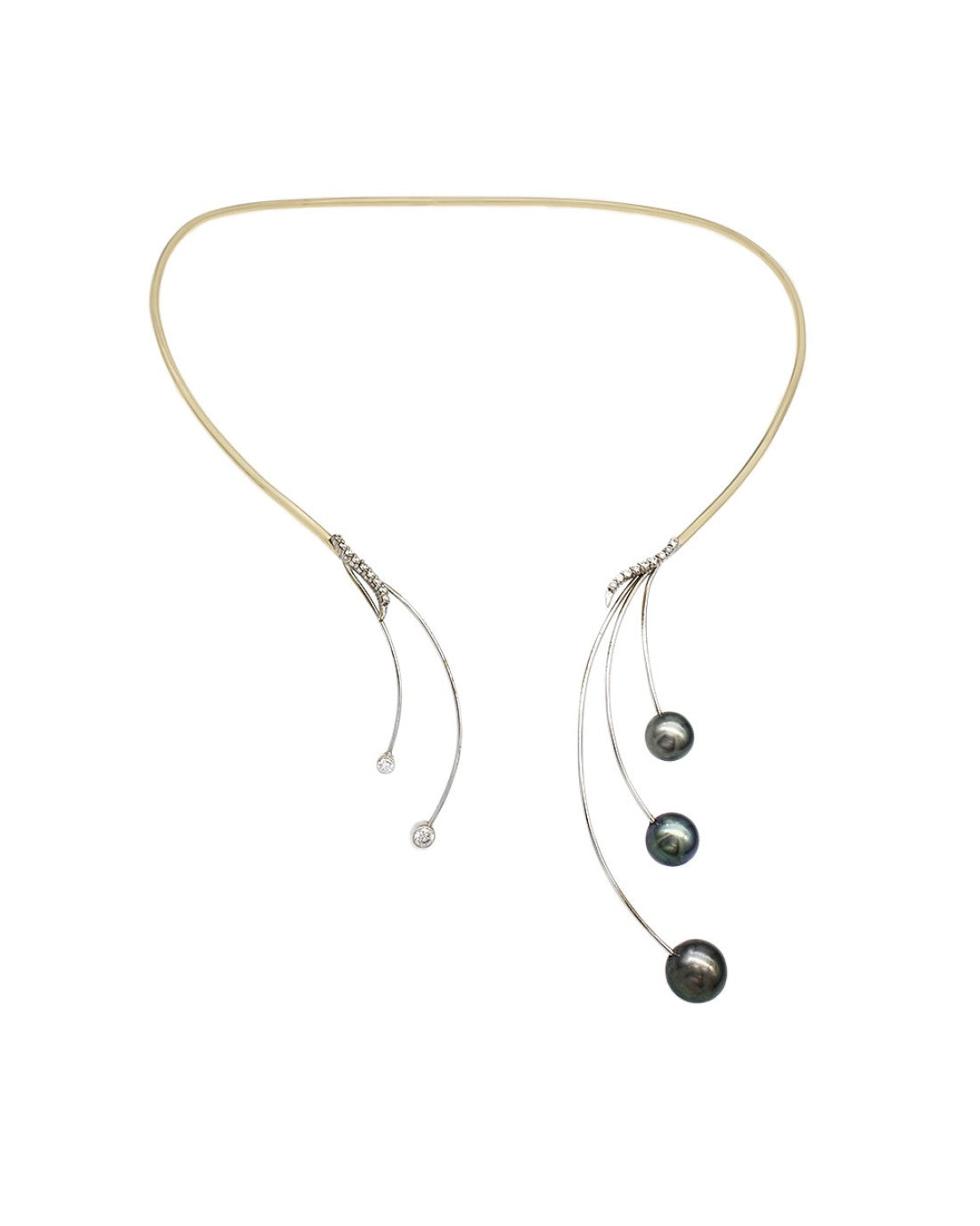 Black Tahitian Pearl and Diamond Wire Necklace