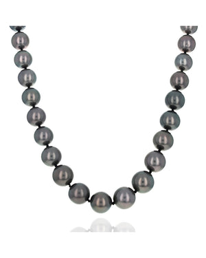 Dark Gray Tahitian Pearl Necklace with Diamond Leaf Clasp