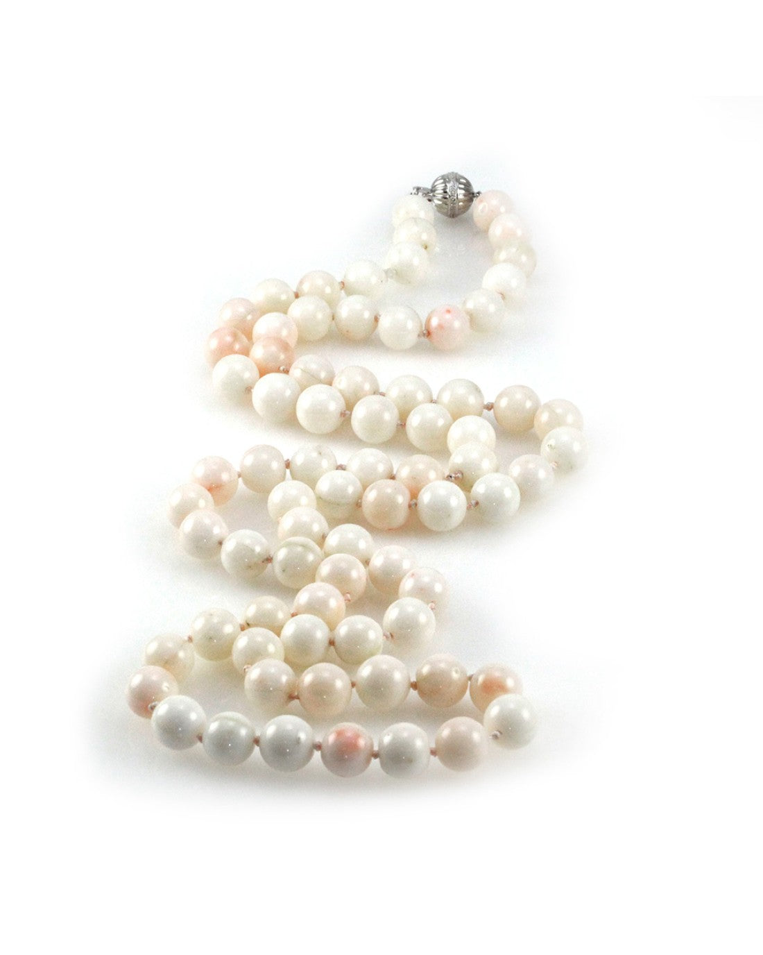 Angelskin Coral Beaded Strand/ Necklace with 14K White Gold and Diamond Clasp