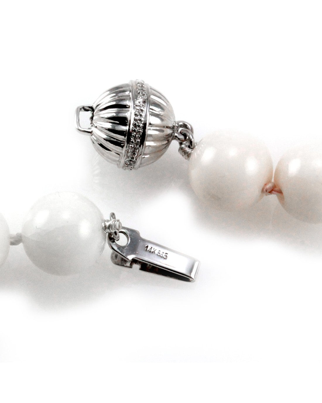 Angelskin Coral Beaded Strand/ Necklace with 14K White Gold and Diamond Clasp