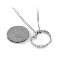 Pave Diamond Open Heart Pendant w/ Double Strand Chain in 18K White Gold