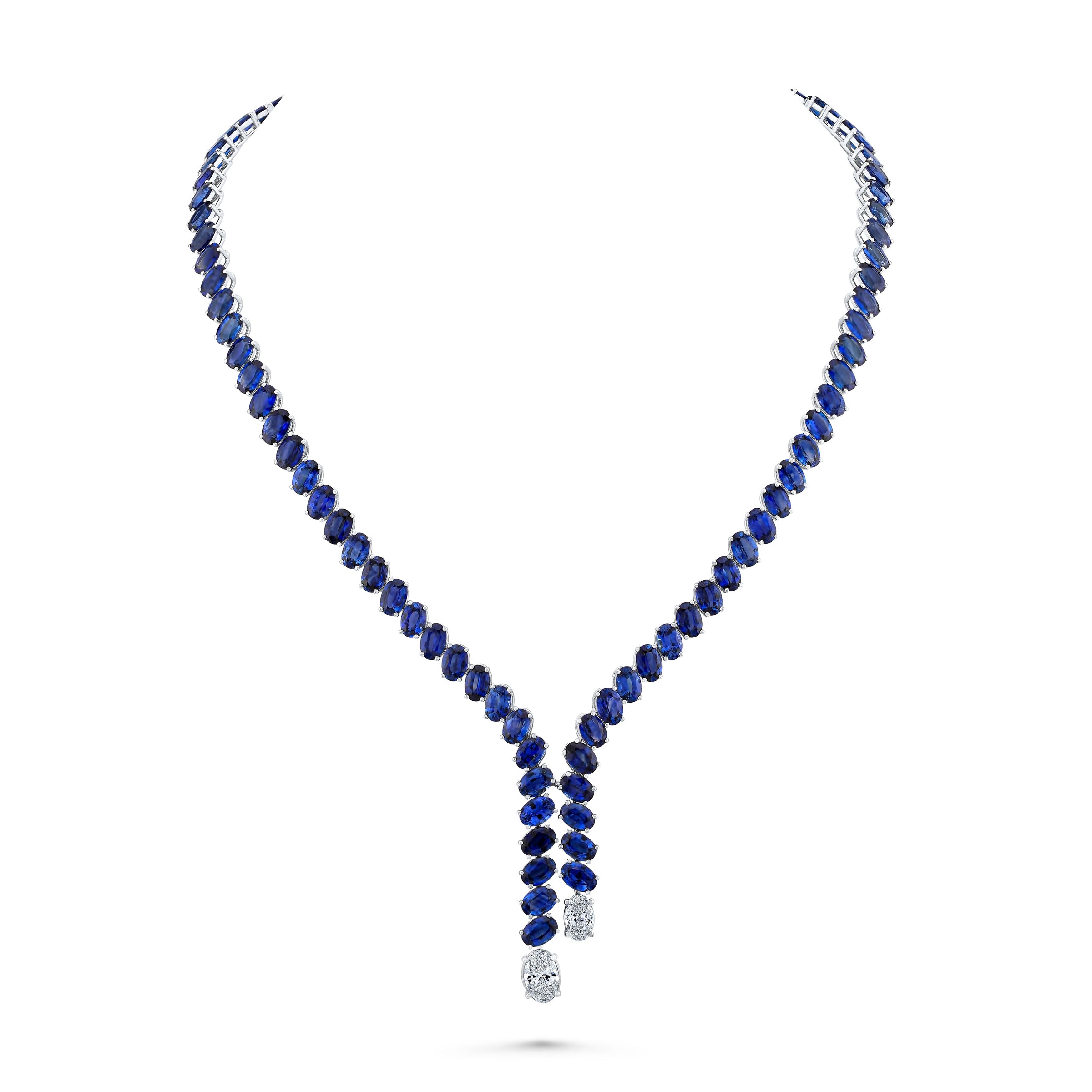 Oval Sapphire Lariat Necklace with Diamond Accents
