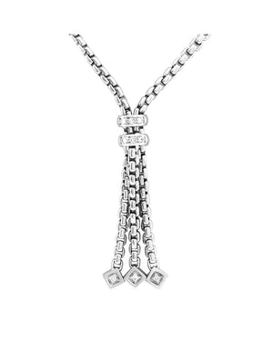 Pave Diamond Lariat Necklace in White Gold