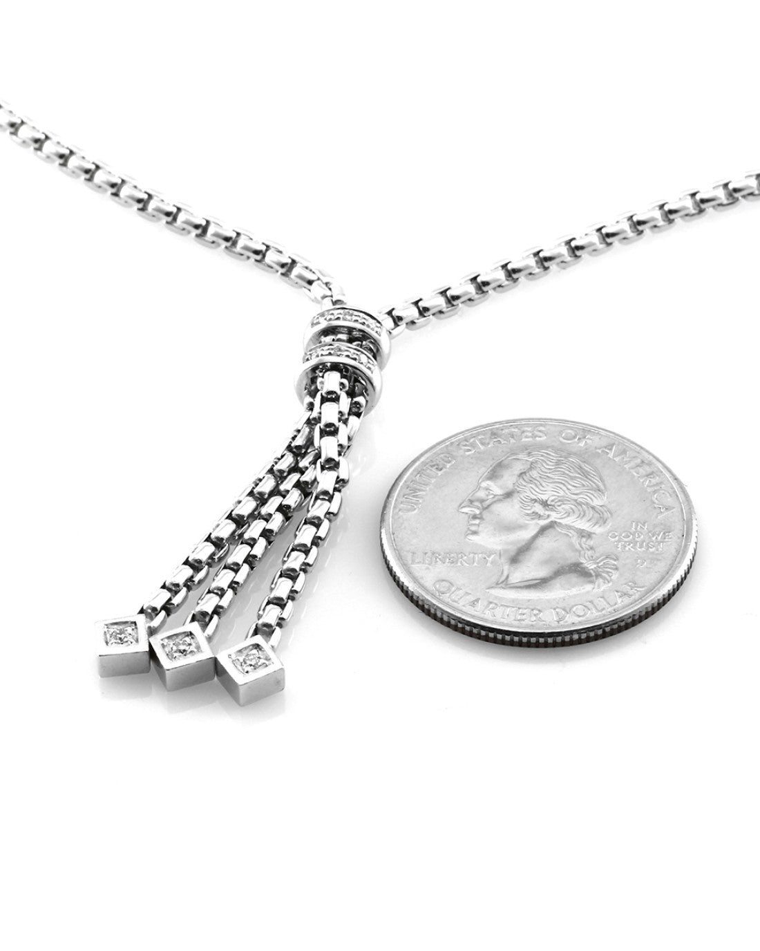 Pave Diamond Lariat Necklace in White Gold