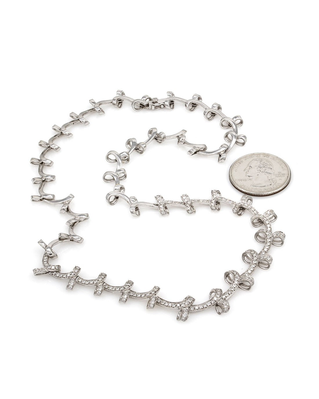 Diamond Ribbon Link Necklace in Gold