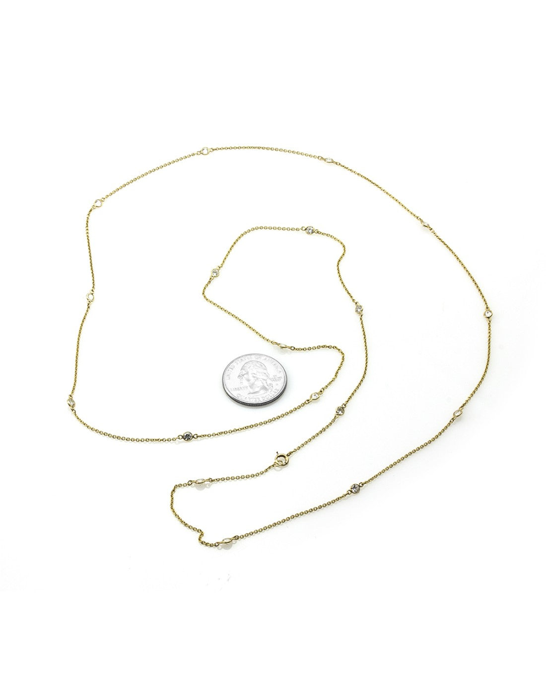 14K Yellow Gold Diamond Station Opera Length Necklace