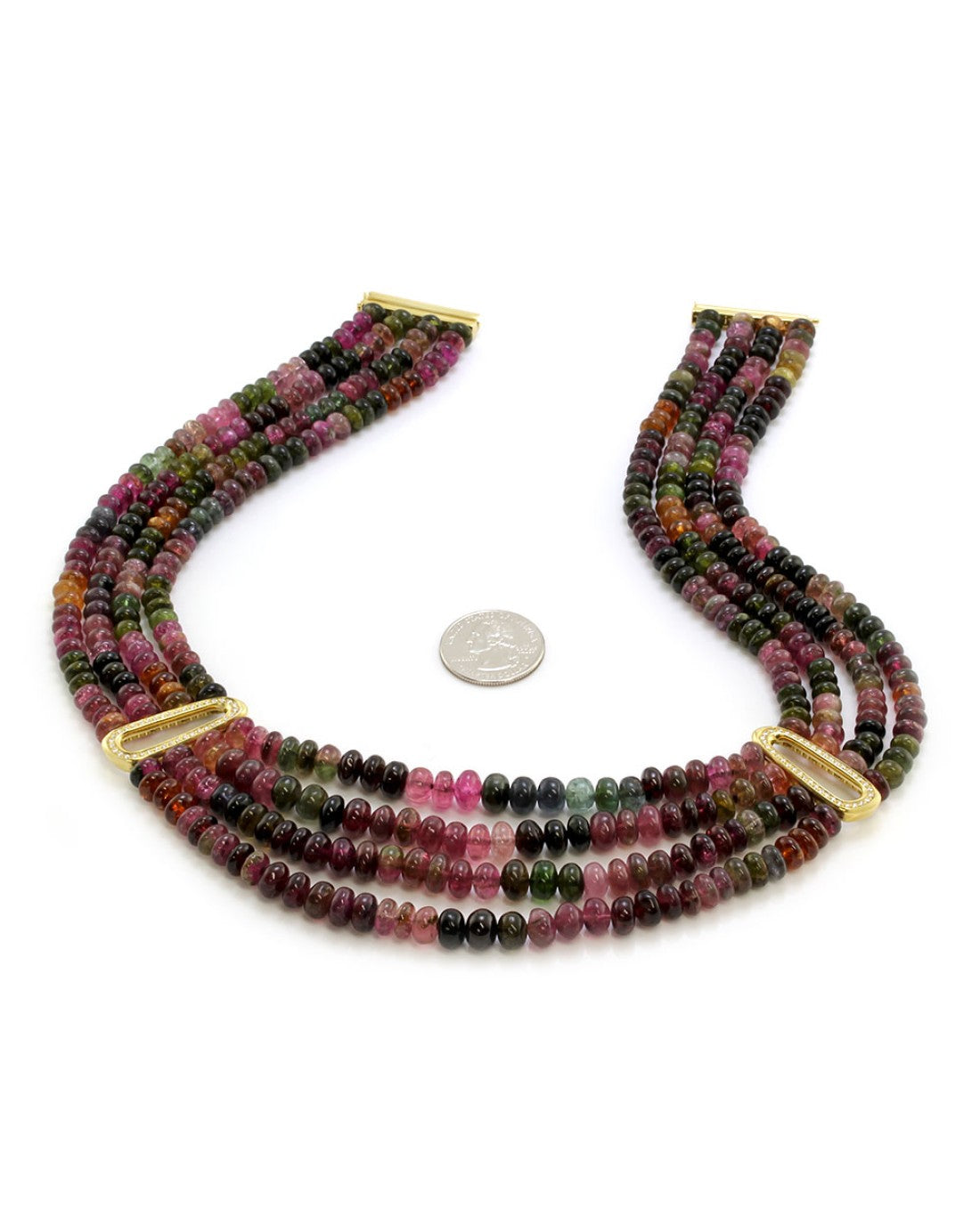 Antonini Gioielli Tourmaline Bead Necklace with Diamonds and Gold