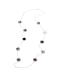Black Mother of Pearl Station Necklace with Rope Details in 14K White Gold