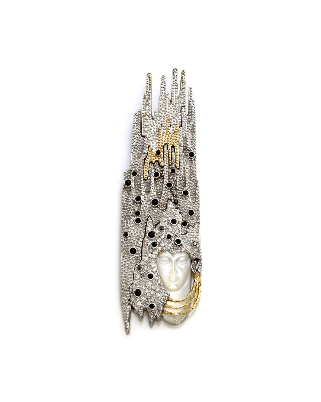 Erte Sophistication Multi-Gem Sterling and Gold Necklace Convertible Brooch