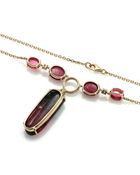 Watermelon and Pink Tourmaline Necklace with Diamond Accents in Gold