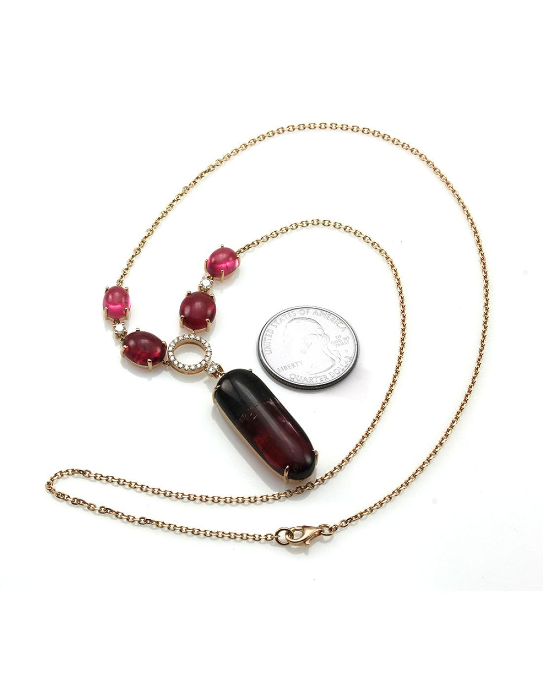 Watermelon and Pink Tourmaline Necklace with Diamond Accents in Gold