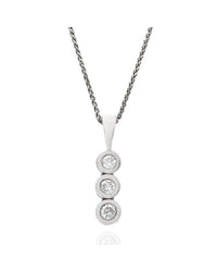 Vertical Three Stone Necklace with Bezel Set Round Diamonds in 14k White Gold