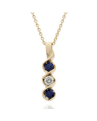 3 Stone Sapphire and Diamond Swirl Drop on Cable Chain Necklace