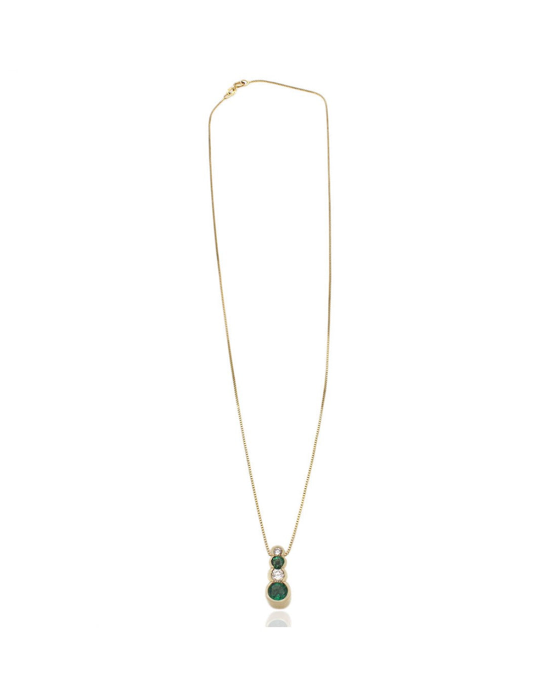 Alternating Emerald and Diamond Drop Necklace in Yellow Gold