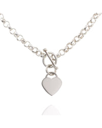 Cable Chain in Silver with Heart Charm and Toggle Clasp