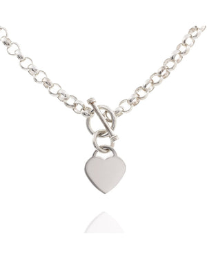 Cable Chain in Silver with Heart Charm and Toggle Clasp
