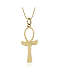 Ankh Pendant on Snake Chain Necklace in Yellow Gold