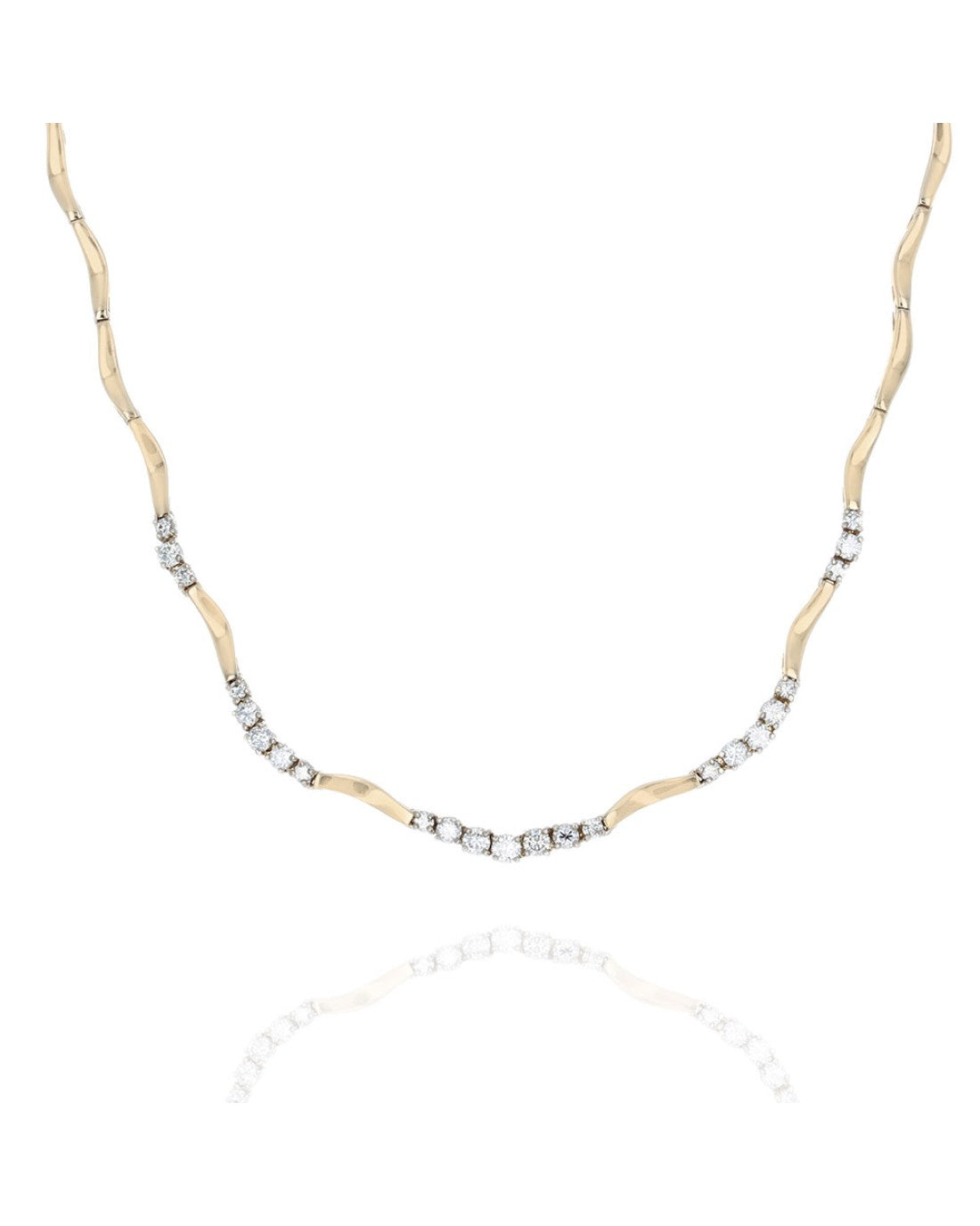 Diamond Station Wave Link Choker Necklace